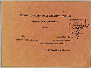 Biglietto di presenza al congresso di Siena, 1862