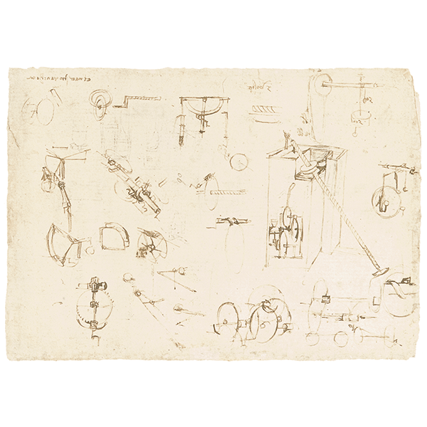 Leonardo da Vinci - Codice Atlantico (BAM), f. 1068v - Studio di macchina per il sollevamento dell’acqua autoalimentante