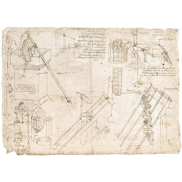 Leonardo da Vinci - odice Atlantico (BAM), f. 1069v - Studio di macchine per il sollevamento dell’acqua autoalimentanti