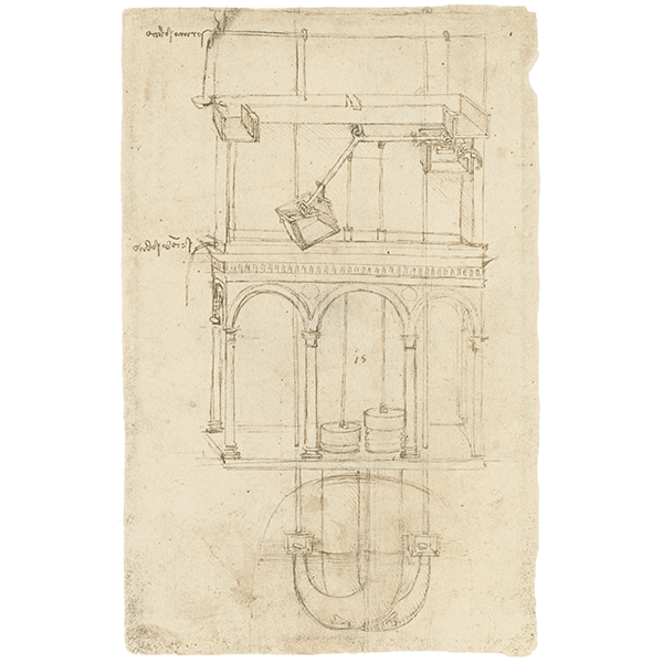 Leonardo da Vinci - Codice Atlantico (BAM), f. 179v - Sistema di pompe a moto perpetuo