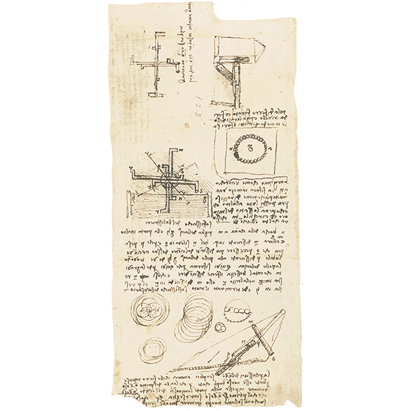Leonardo da Vinci, Codice Atlantico (BAM), f. 624v - Analisi della ruota perpetua di Domenico Balestrieri