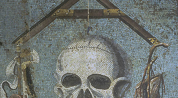 Mosaic with skull and level