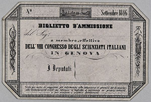 Biglietto di ammissione al congresso di Genova, 1846