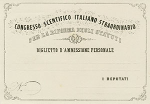 Biglietto di ammissione al congresso di Firenze, 1861