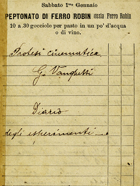 Giuliano Vanghetti, Taccuino manoscritto con annotazioni sui suoi esperimenti, 1899.