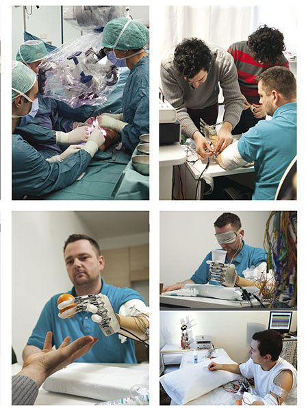 Varie fasi della sperimentazione di una protesi biomeccatronica di arto superiore nell’ambito del progetto internazionale LifeHand 2.
