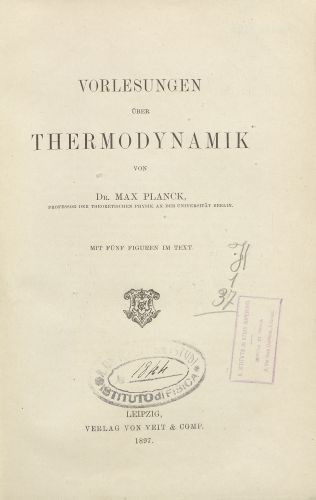 Max Planck, Vorlesungen über Thermodynamik
