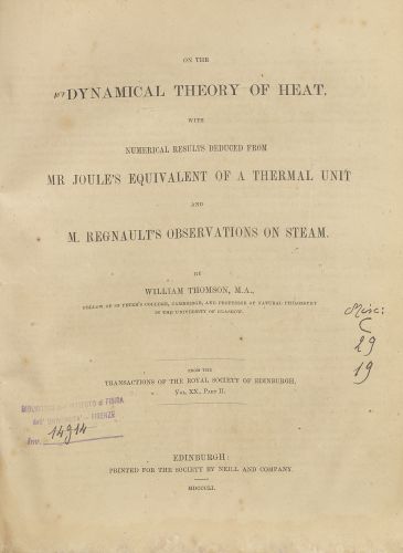 William Thompson, On the dynamical theory of heat with numerical results deduced from Mr. Joule’s equivalent of a thermal unit and M. Regnault’s observations on steam