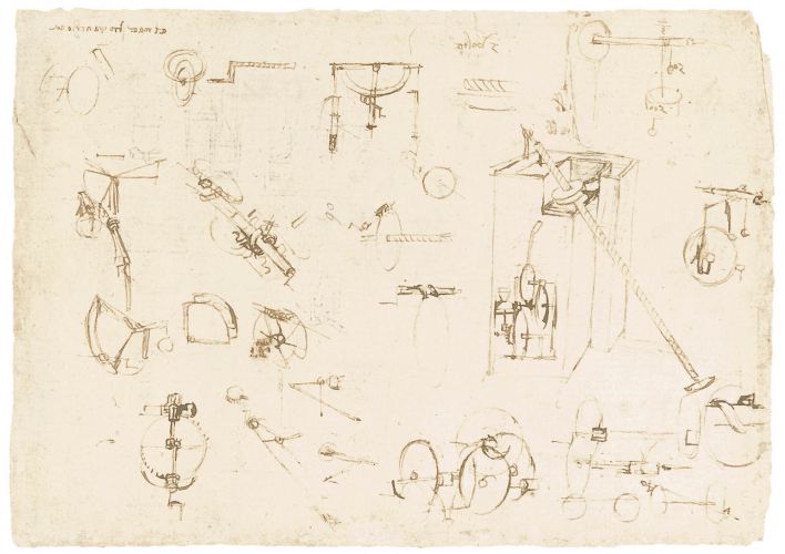 Codex Atlanticus, f. 1068v - Study of a self-powered water-lifting machine