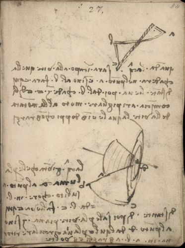 Codex Forster I, f. 54r - Studies of perpetual engines based on the Archimedean screw