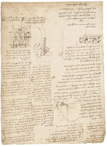 Leonardo da Vinci, Codex Atlanticus (BAM),  f. 880r - Self-propelling perpetual motion hydraulic system
