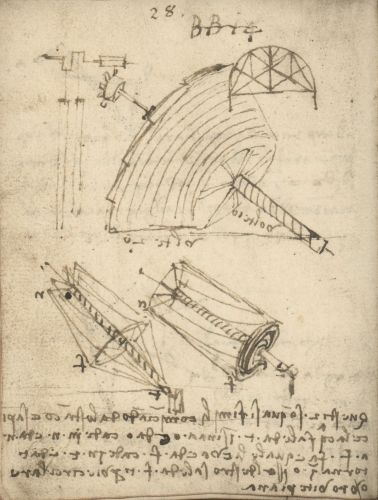 Leonardo da Vinci, Codex Forster I (VAML), f. 54v - Studies of perpetual engines based on the Archimedean screw