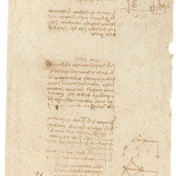 Perpetual wheels with articulated arms; reflections on the fixed pulley, Codex Atlanticus, f. 337 r