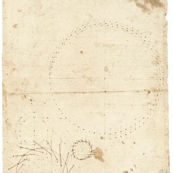 Articulated wheel distributed on a series of shafts with revolving boxes, Codex Atlanticus, f. 557 r