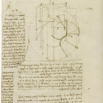 Studies for the design of a perpetual wheel with articulated arms, Codex Madrid I, f. 147 v
