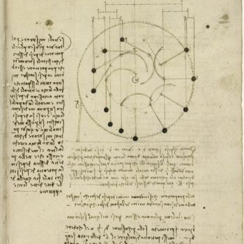 Studies for the design of a perpetual wheel with articulated arms, Codex Madrid I, f. 148 r