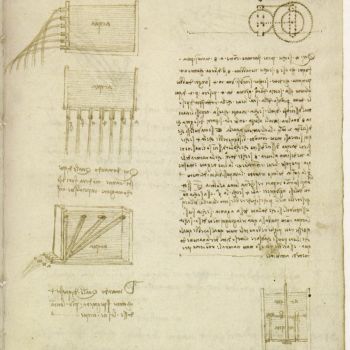 Chain pumps; reflection on the impossibility of artificial perpetual motion, Codex Madrid I, f. 151 r