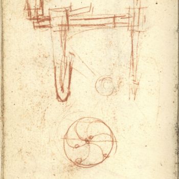 Red-chalk drawing of overbalanced wheel, Manuscript H, f. 114 v