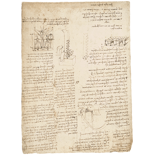 Leonardo da Vinci, Codex Atlaticus (BAM), f. 880r - Self-propelling perpetual motion hydraulic system