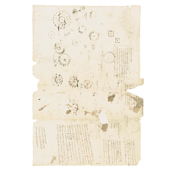 Leonardo da Vinci, Codice Atlantico (BAM), f. 473r - Studio di ruote perpetue a sbilanciamento