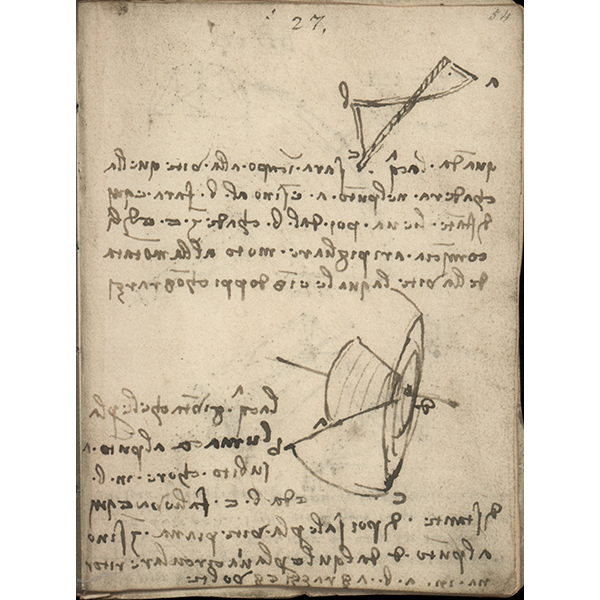 Leonardo da Vinci, Codice Forster I, f. 54r - Studi di motori perpetui basati sulla vite di Archimede