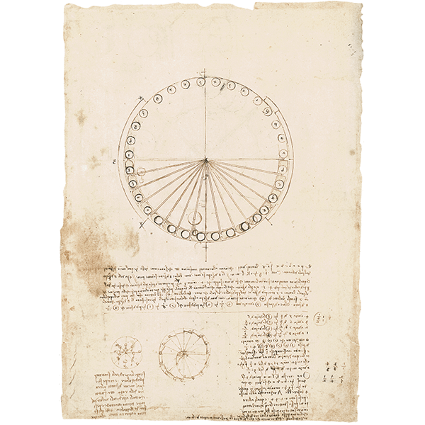 Leonardo da Vinci, Codice Atlantico (BAM), f. 778v - Studi per la progettazione di una ruota perpetua meccanica