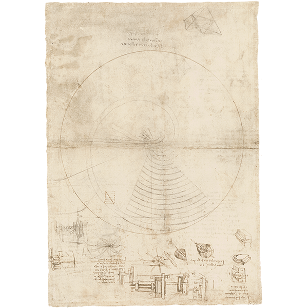 Leonardo da Vinci, Codice Atlantico, BAM, f. 1061r - Studi per una vite di Archimede piana